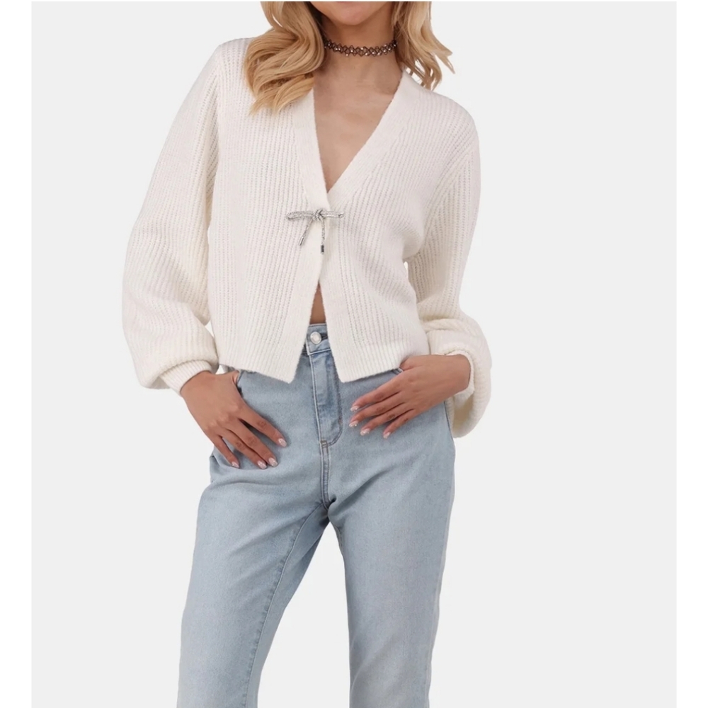 Madden GirlJuniors' Bling Bow Long-Sleeve Cardigan